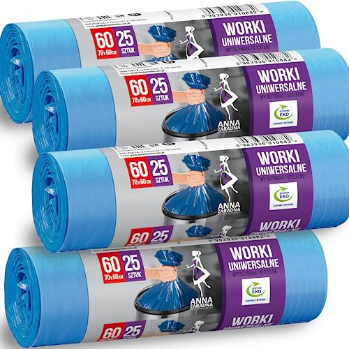 Anna Zaradna Blaue Müllbeutel 60l mit Griff Extra Dünn Reißfest 100% Recyceltes Material 100 Stück 70x60 cm Lavendelduft Eucertplast Geprüft Ideal für Büro Zuhause