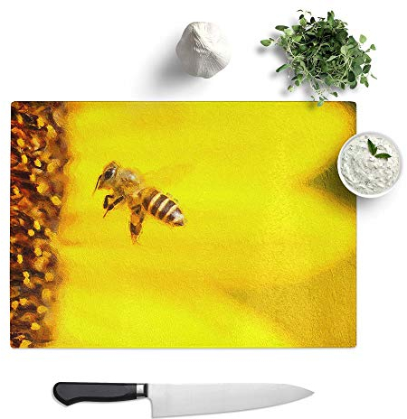 Glass Chopping Board - Let me Bee - Textured Worktop Saver Cutting Board - Heat Resistant, Shatterproof and Hygenic - 28.5 x 20 cm