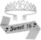 SUSSURRO Sweet 16 Schärpe und Strass-Tiara-Set, Geschenk zum 16. Geburtstag, für Frauen, Geburtstagsparty, silberfarben