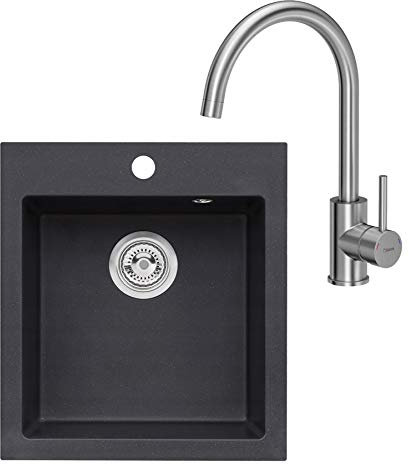 VBChome Évier avec robinet 45 x 50 cm Noir