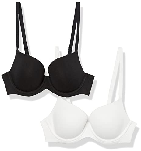 Amazon Essentials Reggiseno in Cotone Coppa Piena Donna, Pacco da 2, Bianco/Nero, 4C
