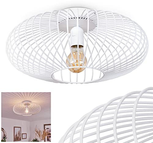 HOFSTEIN Deckenleuchte Wemude, runde Deckenlampe aus Metall in Weiß, Moderne Vintage Gitterlampe - 1-flammig E27-Fassung - 40 cm - Lichteffekt - Retro-Leuchte für Esszimmer, Küche, Innenbereich