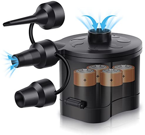 Air Pumps for inflatables, Battery Powered Portable Electric Pump for Airbed Camping Mattress Paddling Pool Beach Toys, Fill Inflator Deflator with 3 Sizes Nozzle (4 D Battery Not Included)