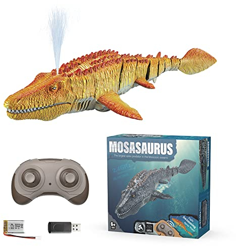 JAWSEU Ferngesteuertes Boot Dinosaurier, RC Boot Spielzeug mit 2.4 GHz Fernbedienung, LED Leuchten, Fernbedienung Schwimmender Hai Wasser Spiel Spielzeug Boot Geschenk für Kinder