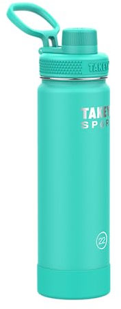 Takeya Sports Water Bottle with Spout Lid - Bottle with Triple Stainless Steel Insulation - Dishwasher Safe & BPA-Free - Bottle with Ice-Blocking Spout Lid & Removable Bumper - 22 oz, Touchdown Teal