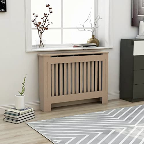 FIRBNUS 112x19x81.5 cm HeizköRperverkleidung HeizköRper Heizungsverkleidung HeizköRperabdeckung LamellentüR Holzgitter Heizungsregal Braun
