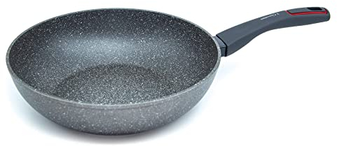 3 Claveles Sartén Wok de 28 cm de Diámetro - Aluminio Forjado de Inducción por Puntos - Antiadherente - Mango de Baquelita - Apta para Todo Tipo de Fuegos