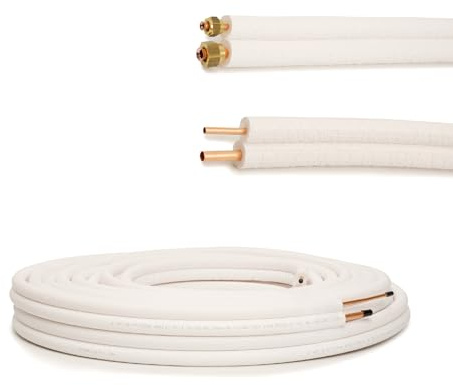 Idoneo Linea Kältemittelleitung 1/4 + 3/8 1-25m vorisoliertes Kupfer-Doppelrohr Kupferrohr Rolle Kupferrohre Kühlsysteme 9000/12000 Kälterohr Klimaleitung Flexibel (ohne Bördelung, 6m)