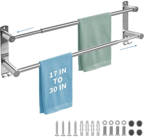 zmnklry Double Towel Bar, Stainless Steel Adjustable 16 to 28In Double Towel Racks for Bathroom, Double Bath Towel Bar,Applicable to Bathrooms and Kitchens