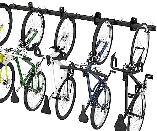 Sttoraboks Bike Storage Rack, Garage Wall Mount Hanger, Indoor Bicycle Organizer with Adjustable Hooks for Home and Garage, 67-inch Cycle Stand Holds 5 Bikes, Wall Bike Stand Up to 300lbs
