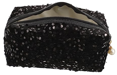 Abaodam 1pièce Trousse De Toilette Pailletée Cosmétique Portable Capacité pour Voyage Et Rangement Noir