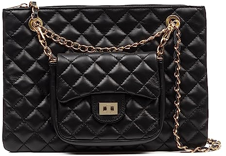 FIRENZE ARTEGIANI. Altopascio Sac à bandoulière et sac à main Double usage Cuir véritable Sauvage Rembourré 31,5 x 6 x 23 cm Couleur : Noir, Noir, Utilitaire