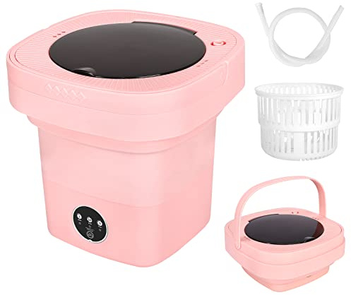Portable Washing Machine and Dryer Combo, 6.5L Mini Folding Washing Machine Portable with Disinfection Function, Small Portable Washer and Dryer Combo for Apartments, Dorm, Camping (Pink)