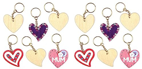 Baker Ross AF906 Ross Schlüsselanhänger aus Holz mit Herzmotiven für Kinder zum Bemalen und Dekorieren zum Valentinstag oder Muttertag (8 Stück), 48mm, holzfarben (Packung mit 2)