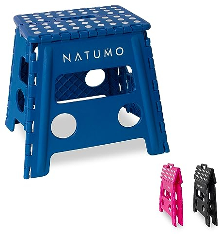 NATUMO® XL Tritthocker Kinder + Erwachsene, Klapphocker faltbar, Leichter und Rutschfester Klapptritt, Falthocker für Camping, Badezimmer, Küche und Garten, 33cm (Royalblau)