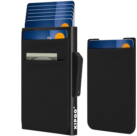 XIPOO Schlanke Herrengeldbörse mit Geldtasche ,Minimalistische Pop-up-Kreditkarten-Geldbörse RFID-Blockierung Ultraleichte kleine Aluminium-Geldbörse + Handy-Geldbörse