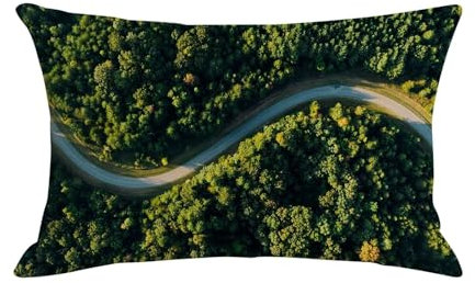 Epinki 30x50cm Kissenbezüge, Weiche Sitzkissen 1 Pcs mit Straße Bäume Motiv Bequem Leinen für Sofa Schlafzimmer Büro, Leinen, Grün