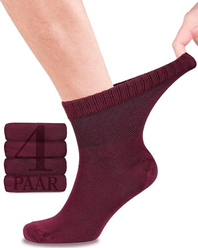 Fiera Besa Diabetikersocken für Herren mit Komfortbund ohne Gummibund, Knöchelhoch, Diabetiker Socken ohne Gummi & ohne Naht, Burgunderrot, 39-42