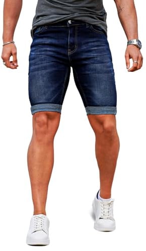 GINGTTO Short Homme Slim Stretch Court Jean Skinny Denim 9” | Super Extensible, Coupe Effilée, Conception De Jambe Serrée, Style Décontracté