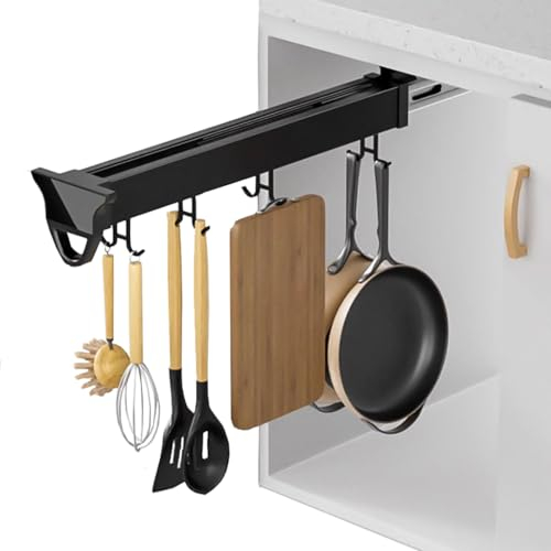 amhyicho Hanging Pot Rack with 8 Hook for Cabinet 18inch Pull Out Pot and Pan organizer Adjustable Pot Racks with Sliding Rail Storage Utility Rack Used for Kitchen/Closet/Cupboard,Load 75LBS