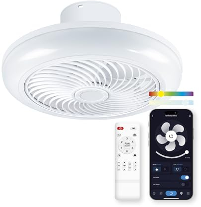 KSIX Siroco Ventilador de Techo sin aspas con Luz LED y Altavoz, Luces RGBIC+CCT regulables con Mando a distancia y APP, Ø46 cm, 6 Velocidades, 3000 lm
