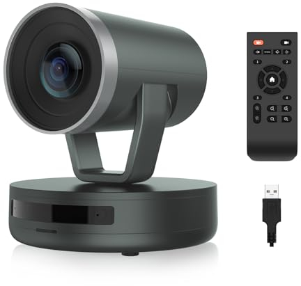NEARITY V410 NDI PTZ Camera, Webcam per videoconferenza con zoom ibrido 10x, cancellazione del rumore 4 posizioni preimpostate, 350° Pan&60° Tilt, 120° FOV, telecomando per Zoom/Google Meet/Teams