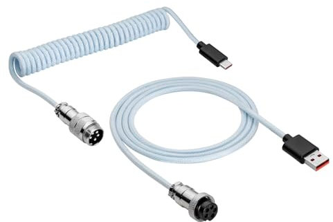AKYGA AK-USB-48 Geflochtenes USB Kabel Typ-C zu USB A 3.0 m himmelblau, Mechanisches Tastatur-Spiralkabel mit Abnehmbarem Aviator-Anschluss für Gaming-Tastatur