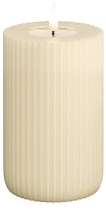 ReWu Deluxe Homeart Shape Gerillte LED Kerzen, Fernbedienbar, Timer, 400h Batterielaufzeit, Sicher & Rauchfrei 8 x 12,5 cm Creme