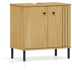 moebel-eins AYKO Waschbeckenunterschrank, Material Massivholz, Kiefer eichefarbig lackiert
