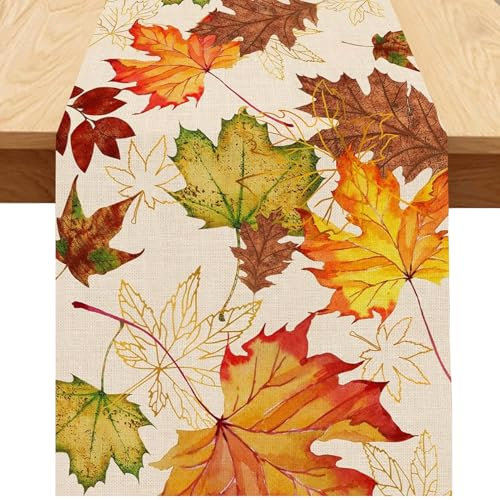 Herbst Tischläufer, orangefarbener Ahornblätter-Tischläufer, Herbst-Tischdekorationen, Hessian-Tischdecke, Herbst-Ernte-Dankeschön Halloween Tischläufer, Heim-Tischdekorationen, Vorräte, 33*183 cm