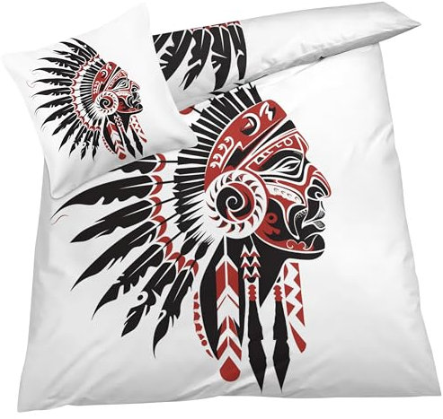 YELDAN Indianer Bettwäsche 135x200 Winter, Stammes Bettbezug 135x200 2er Set, Wendebettwäsche und Kissenbezug, Weiche & Atmungsaktive Mikrofaser Bettwäsche-Sets