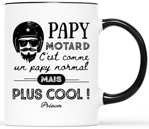 CADEAU PLUS Mug Personnalisé Prénom - Papy Motard Plus Cool - Tasse Fête des Grands-Pères, Cadeau Anniversaire, Personnalisé