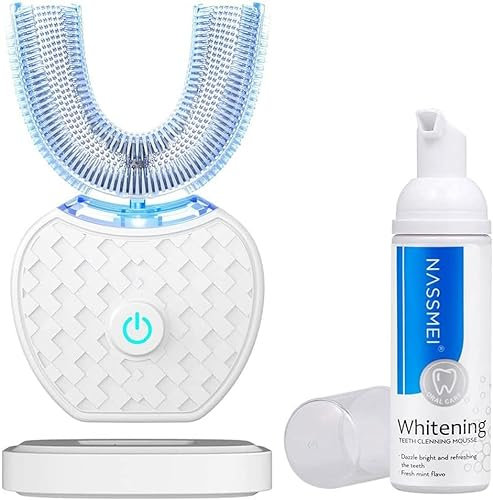 Ultraschall Zahnbürste, Automatische Zahnbürste, Schall Zahnaufhellung Zahnbürste mit Timer, 360° Ultraschall Elektrische Zahnbürste für Erwachsene, Kabelloses Aufladen (White, M)
