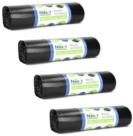Emerson 40 bolsas de basura resistentes al desgarro, bolsas de basura extrafuertes, paquete de 4 rollos negros, capacidad de 240 l, capacidad de 120 x 150 cm, bolsas de basura estables de plástico