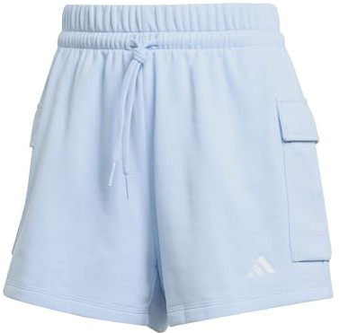 adidas Damen Essentials SMALL Logo French Terry Cargo Shorts, Glow Blue/White, S