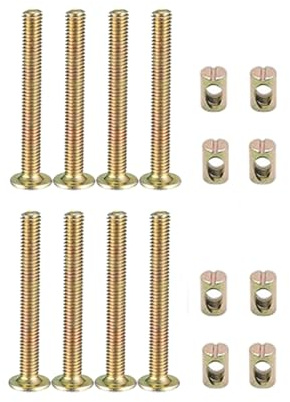 Set di 8 bulloni M6 x 50 mm per mobili, zincati, viti esagonali con dadi a barilotto per sedie, letti e armadi