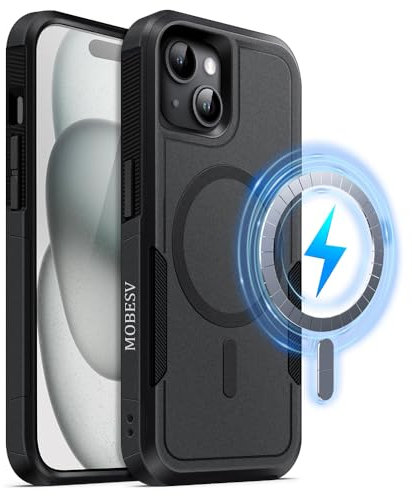 MOBESV Magnetisch Hülle für iPhone 15 6,1 Zoll, Handyhülle kompatibel mit MagSafe, Matte Stoßfeste Cover, Schwarz