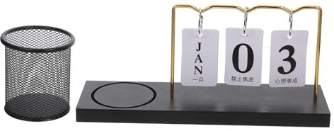 DIYEAH Wooden Calendar Pen Holder for Desk Flip Calendar for Organizing Pens and Makeup Brushes at Home Office Classroom