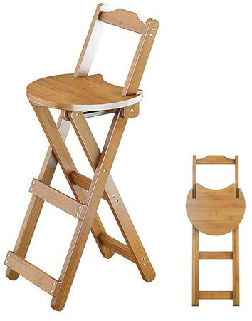 Bambus-Klappbarer Barhocker mit Rückenlehne für Erwachsene, 100 kg Kapazität, keine Montage, Küche, Esszimmerstuhl, natürlicher Bambus, 63,5 cm Höhe