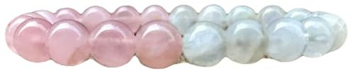 OPAL_WORLD OP_STRETCH_09339 Bracelet extensible en pierre de lune naturelle et quartz rose de 8 mm de forme ronde pour homme et femme, 6.5 INCH (16.50 CM), Pierre précieuse, Pierre de lune blanche et