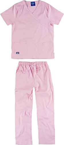 WORKTEAM B9150 Uniforme Sanitario de Algodón, Tejido Elástico. Conjunto Sanitario, Médico, Enfermera, Dentista, Estética, Veterinaria. Unisex Rosa Claro XL
