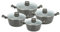 Bargain Shack 4Pcs Stockpot Set Aluminium Non Stick Cooking Pot Set for Soups Stews & Stock Induction Stockpots with Glass Lid Non Toxic Cookware PFOA-Free (Marbled Grey, 4Pcs Stockpot Set)