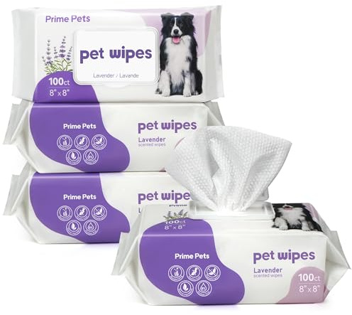 PrimePets Dog Wipes 400ct, Pet Grooming Wipes for Dogs and Cats, 20 x 20 cm | Lavender Scented, Wet Wipes for Cleaning Skin, Ears, Eyes, Butt and Teeth