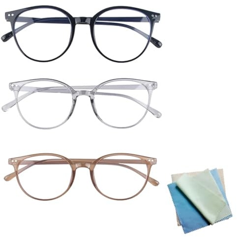 AYNKH 3 Pack Blaues Licht Blocking Brillen für Frauen Männer Schlank Runde Frame Klar Anti UV Blendung Eyestrain Computer Bildschirm Gaming Lesen Telefone TV-Brille