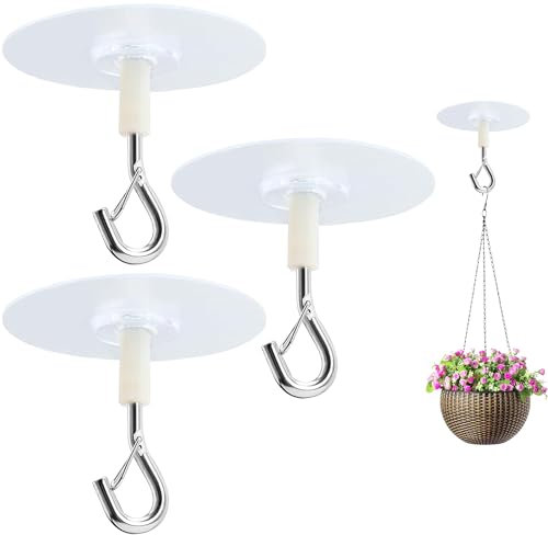 3 PCS Adhesive Ceiling Hooks, Heavy Duty Transparent Self-Stick Ceiling Hooks for Hanging Plants, No Drill Strong Command Hook for Bird Feeders, Lanterns, Wind Chimes, Planters, Balloons, Decorations