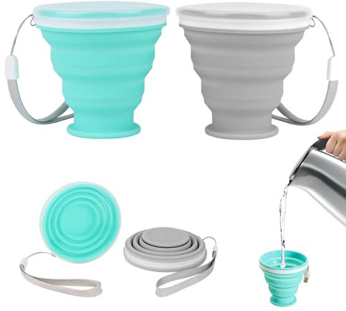 ZFRITP Lot De 2 Gobelets Pliables Verre Pliable,Tasse Pliable,Gobelet Retractable,Gobelet Pliable,Avec Couvercle, Idéal Pour L'eau, Les Jus, Le Camping, L'alpinisme, Les Pique-Niques Et La Plage