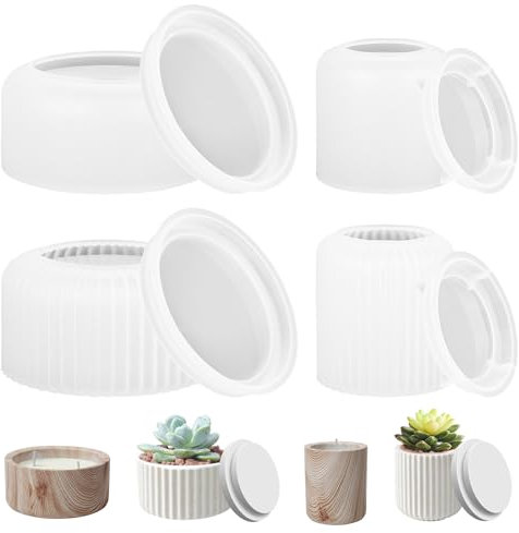 Sukkulente Kaktus Silikonform 4 Stück, Blumentopf Silikonform, Blumentopf Beton Form,Vase Gießformen mit Deckel,Gießformen Silikon Ostern, silikonform für Sukkulente Resin Form für DIY Ostern Deko