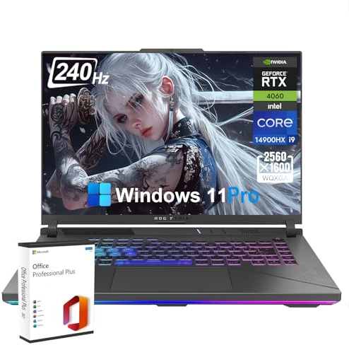 ASUS Ordinateur portable de jeu ROG Strix G16, Intel i9-14900HX, GeForce RTX 4060, 64 Go DDR5, 4 To SSD, écran 16 WQXGA 240 Hz, Wi-Fi 6E, clavier rétroéclairé, Windows 11 Pro, MS Office à vie