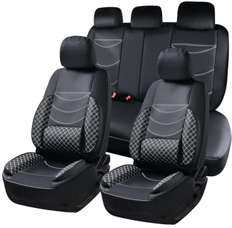 Chifeng Universell Wasserdicht Napa Leder sitzbezüge Komplettes Set mit Lendenwirbelstütze Fit für SEAT Altea Arona Ateca Ibiza Leon Tarraco (Schwarz)