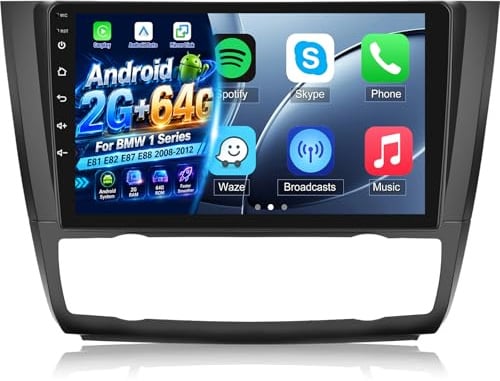 [2G+64G] Android Radio Coche para BMW 1 Series E81 E82 E87 E88 2008-2012 con Wireless Carplay y Android Auto, Radio de Coche con Pantalla Táctil de 9 Pulgadas con GPS/WiFi/Bluetooth/EQ/FM RDS